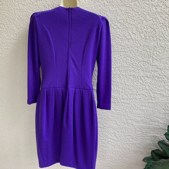 NEIMAN MARCUS Wool 70S DRESS Sz 10 Purple Vintage - Picture 9 of 11